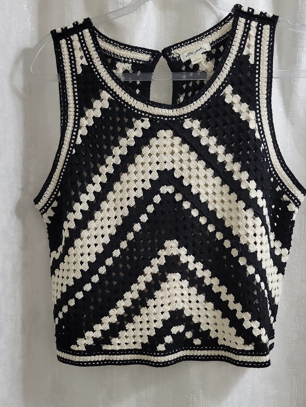 Ultra Pink Black & Cream Crochet Chevron Tank